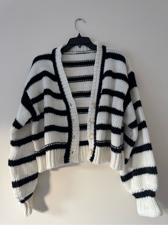 & Other Stories Sweaters - & Other Stories Black and White Striped Button Cardigan